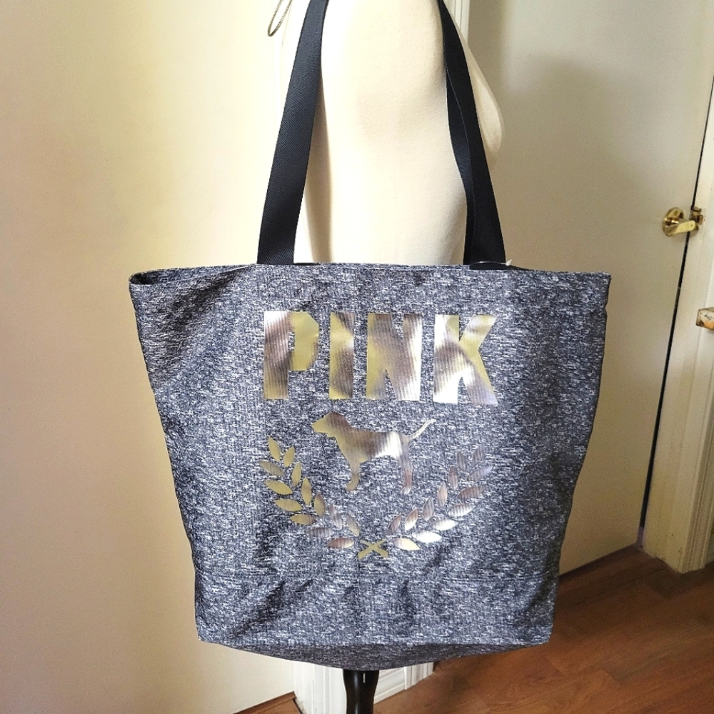 NEW Gray & Black Pink by Victoria Secret Large Tote Bag